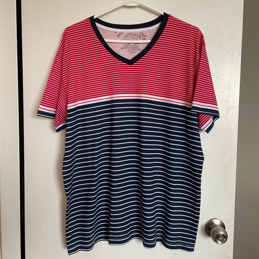 Navy Club V-Neck Striped T-Shirt - Size XL